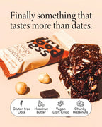 My Goodness Fudgy Choc n' Hazelnut bar made with gluten-free oats, hazelnut butter, vegan dark chocolate and chunky hazelnuts
